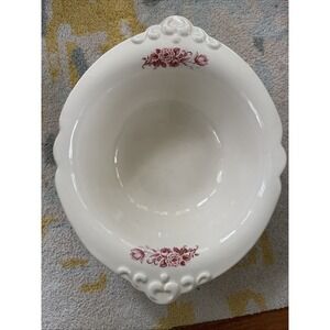Vintage Haeger Pottery White Serving Bowl Basin Red Rose Detail 15"